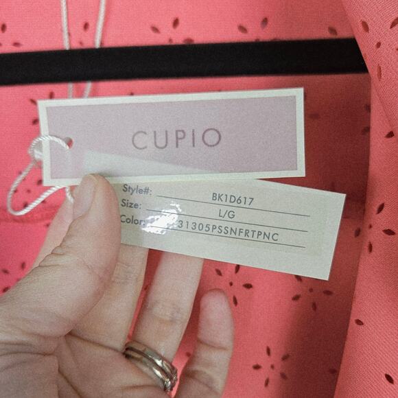 New Cupio Peach Solid Ruffle Scuba Floral Eyelet Open Front Blazer Jacket Large - Picture 4 of 15